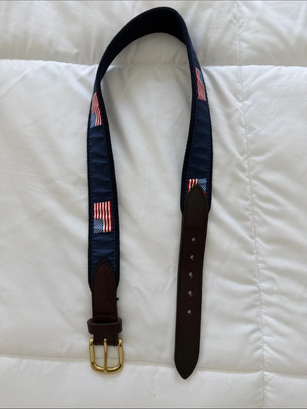 Vineyard Vines Navy Blue Kids Belt with American Flag Embroidery